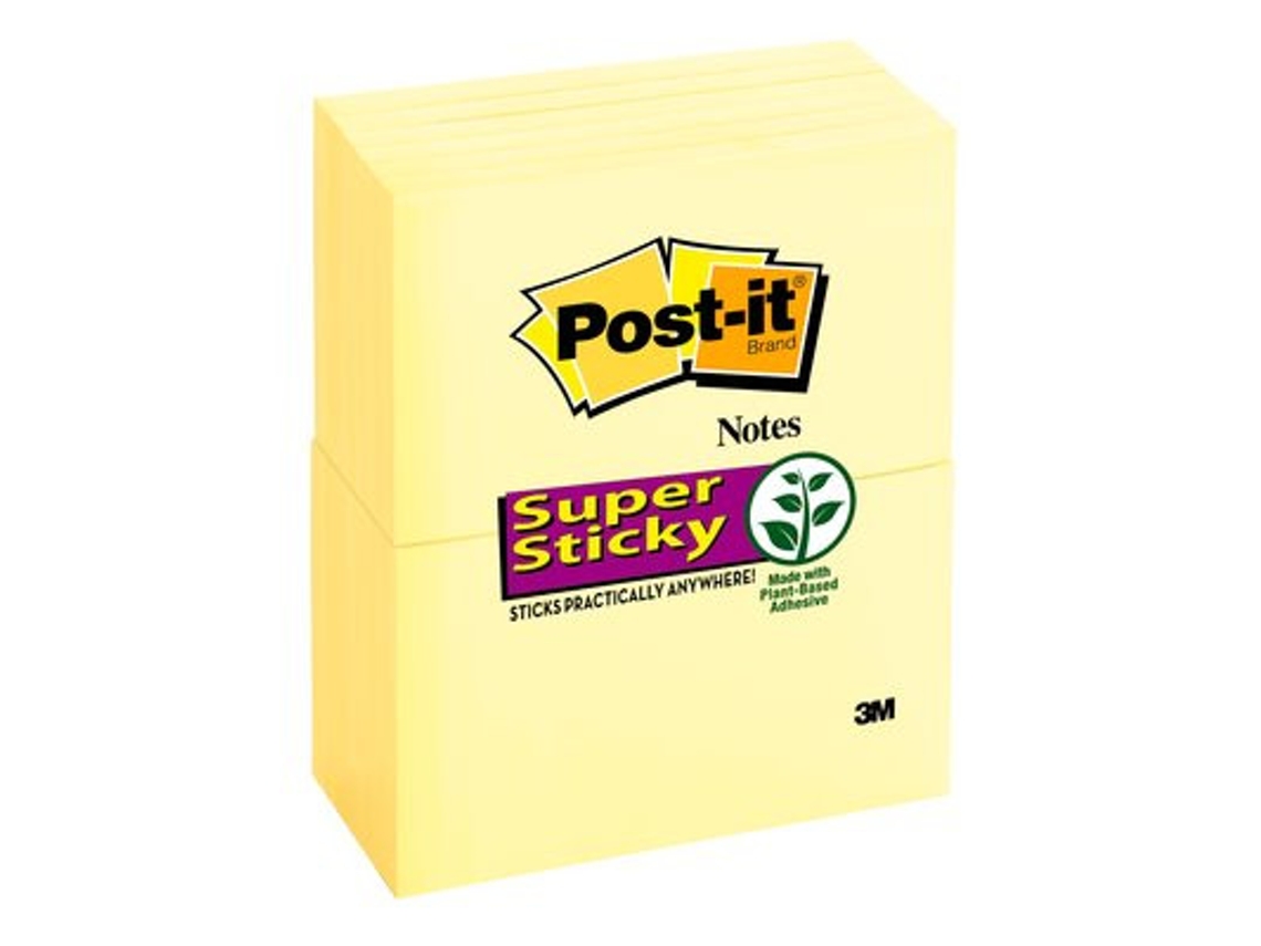 Post It Super Sticky Notes, 3 pol. X 5 pol., Amarelo canário, 12 blocos/pacote, Nota autoadesiva amarela, 90 folhas, Post It autoadesivo