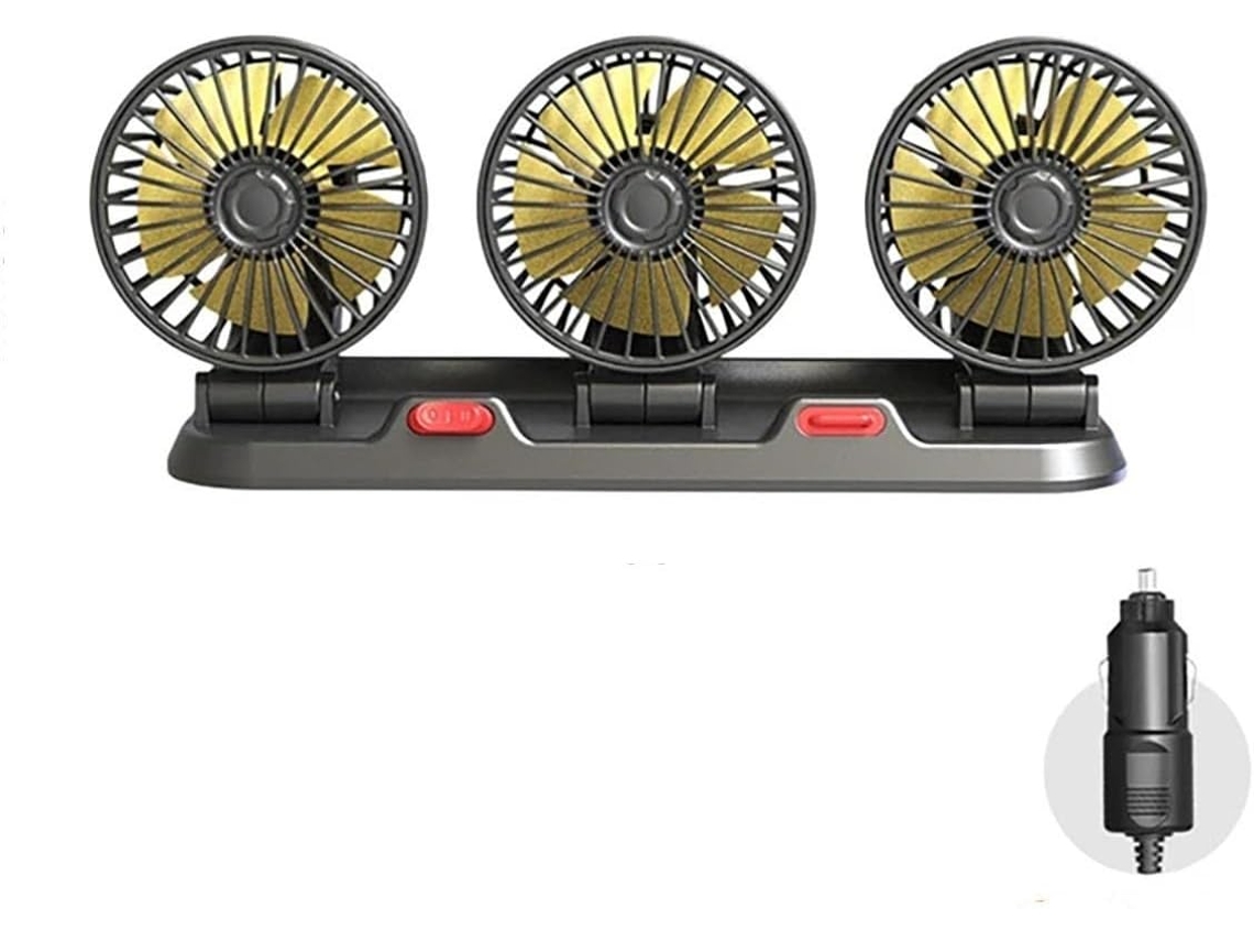 Ventilador Usb Para Carro Com 3 Cabeças – Ajustável Em 360°, 2 Velocidades, Silencioso 12v