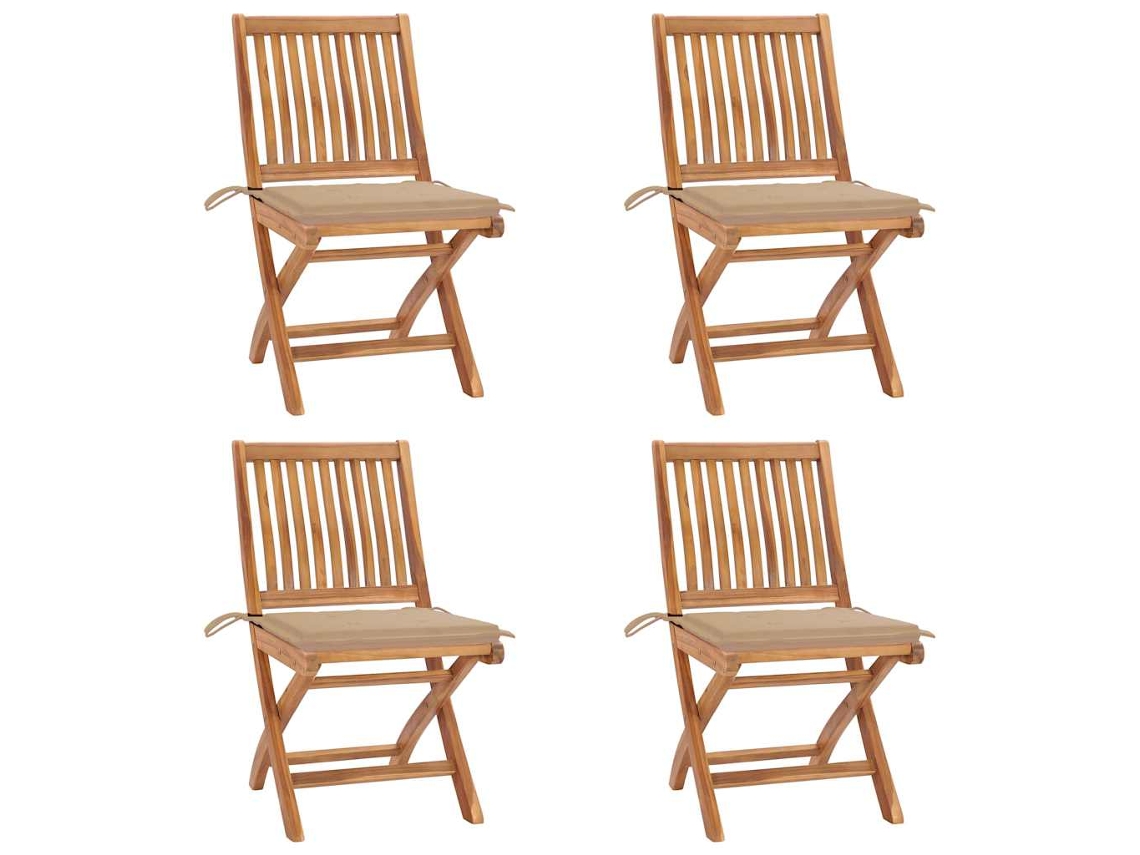 Cadeiras Dobráveis Jardim C/ Almofadões 4 Pcs Teca Maciça Dkd Home Decor