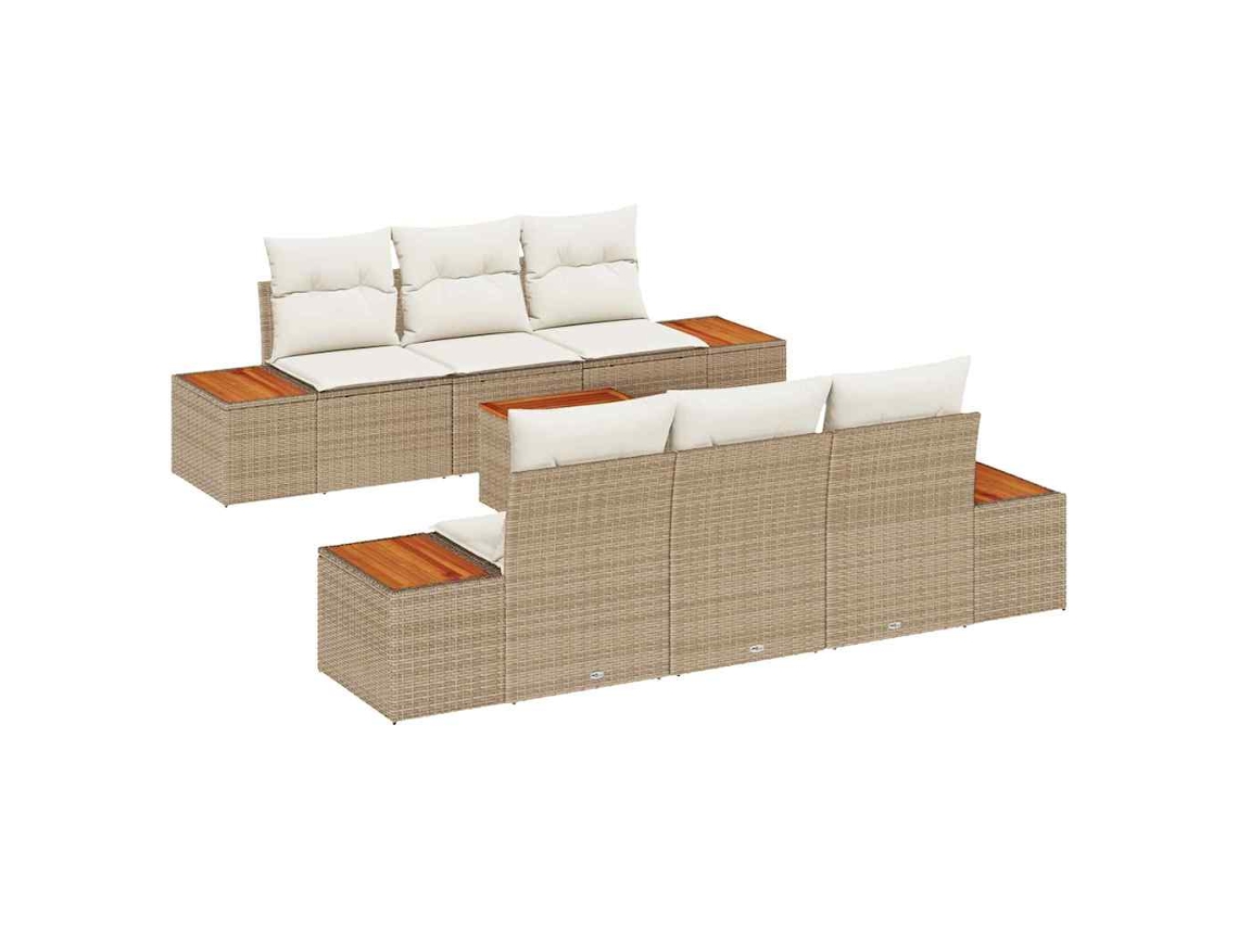 Conjunto 7 Conjunto De Sofá De Jardim Vidaxl Bege Vime Pe (55 X 55 X 37 Cm)