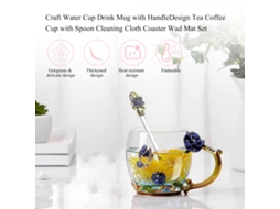Ronjoe-copo De Vidro Com Alça, Colher, Pano De Limpeza E Coaster Para Chá E Café