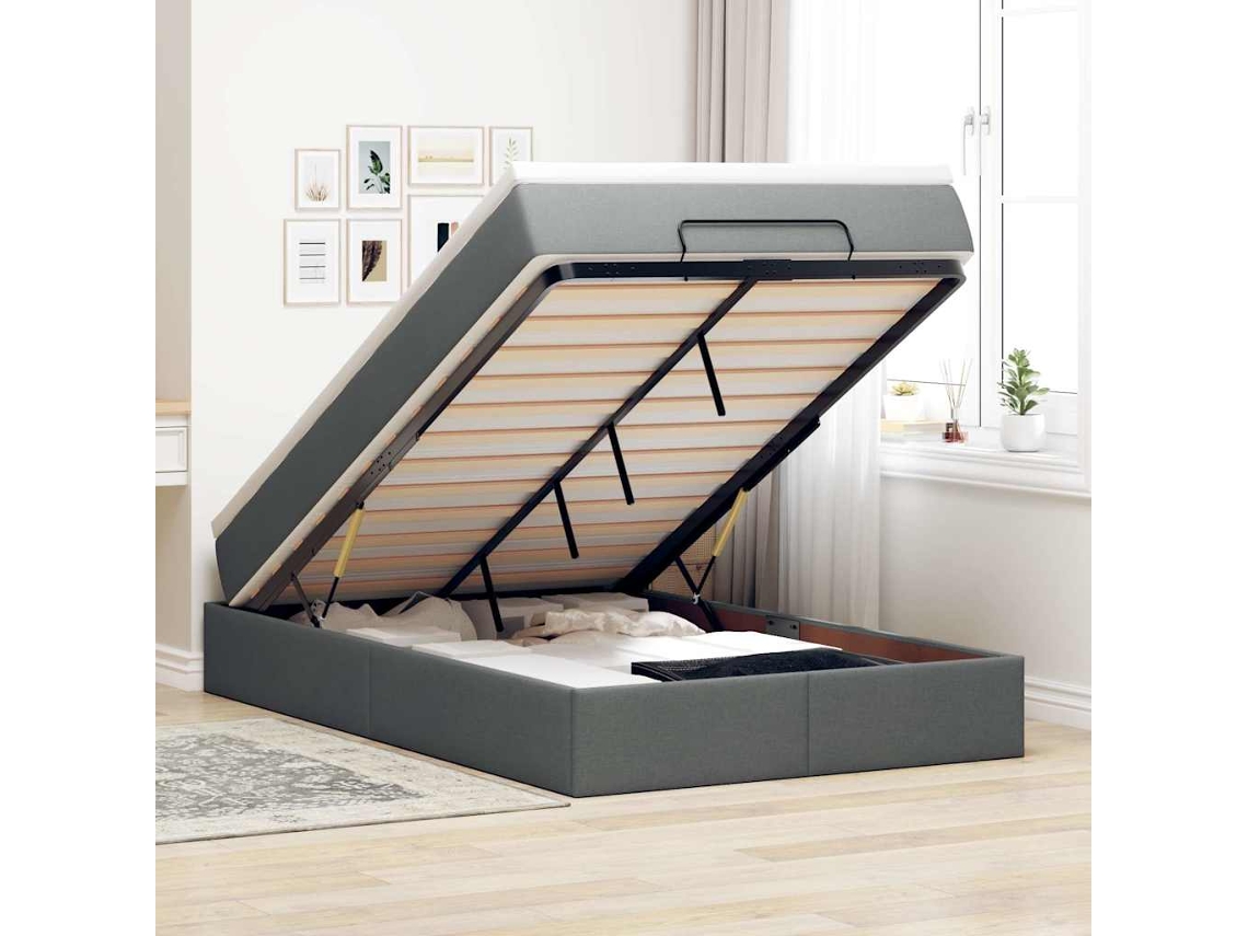 Vidaxl Estrutura De Cama Otomana Com Colchão Cinza Escuro Tecido