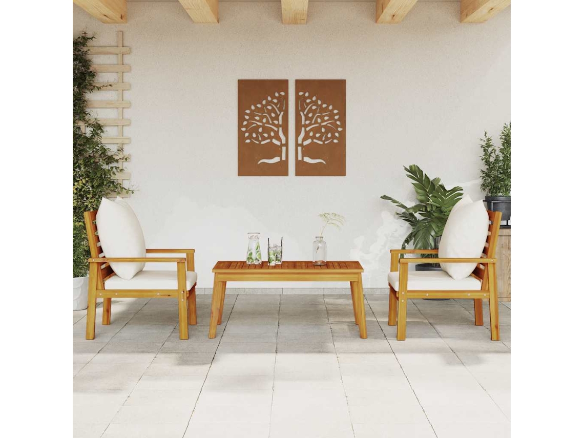 Vidaxl 3 Pcs Conjunto Lounge De Jardim C/ Almofadões Acácia Maciça