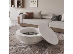 Mesa Centro Redonda Ø75 Cm Com Arrumação Madeira Natural Retro Branco