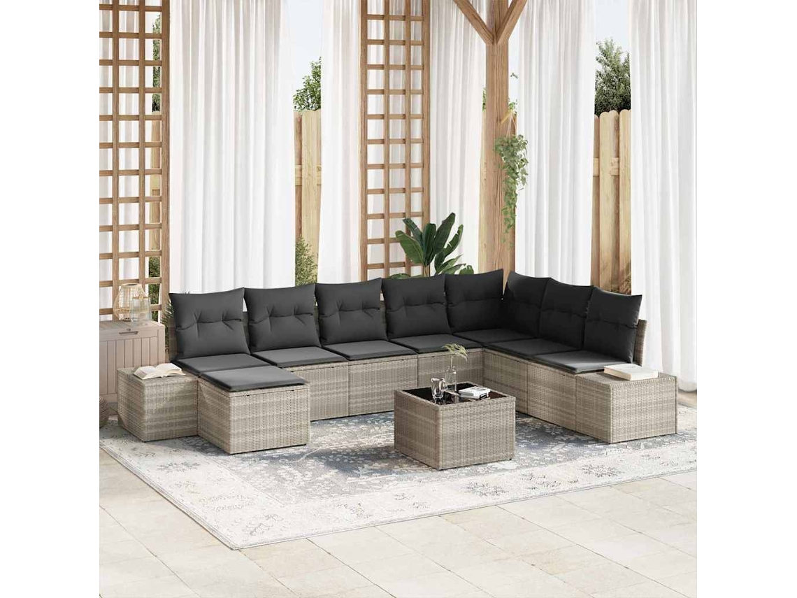 Vidaxl Conjunto De Sofá De Jardim 9 Unid. Cinzento-claro Vime Pe
