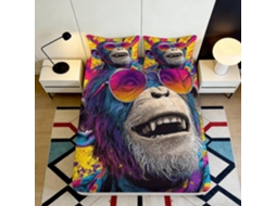Conjunto de Cama com Estampa 3d Macaco em Microfibra Fronha 200x200cm