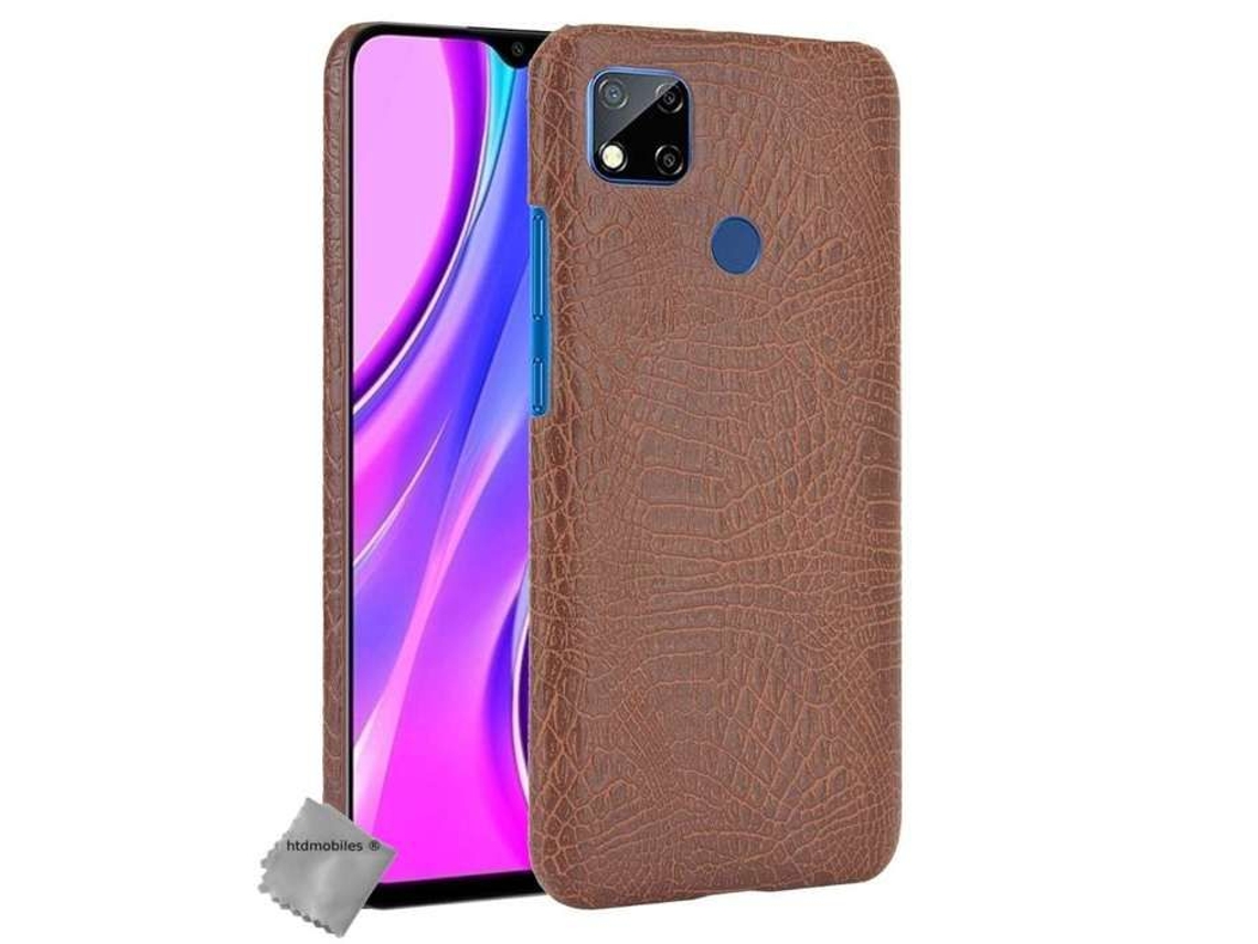 Capa Rígida De Couro Sintético De Crocodilo Para Xiaomi Redmi 10a Vidro Temperado - Marrom