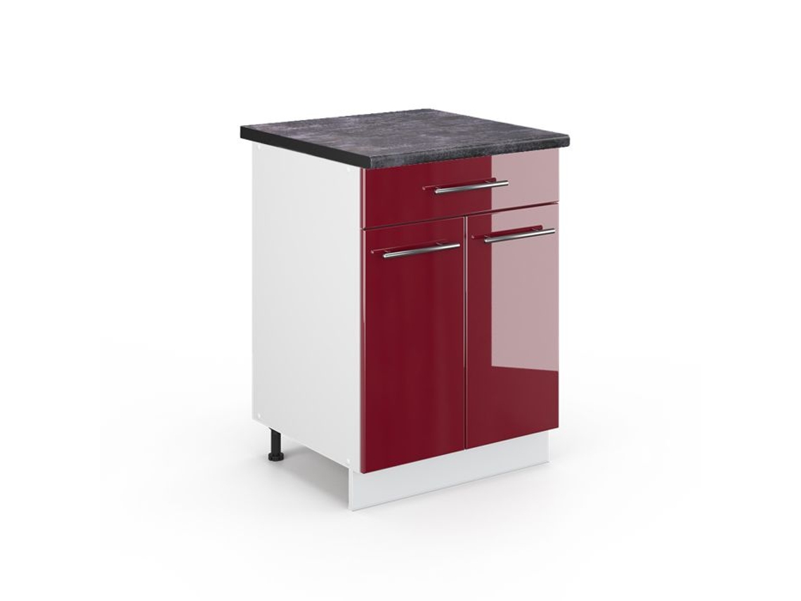 Móvel de cozinha Vicco Fame-Line, vermelho Borgonha alto brilho, 60 cm com gaveta, PA Antracite