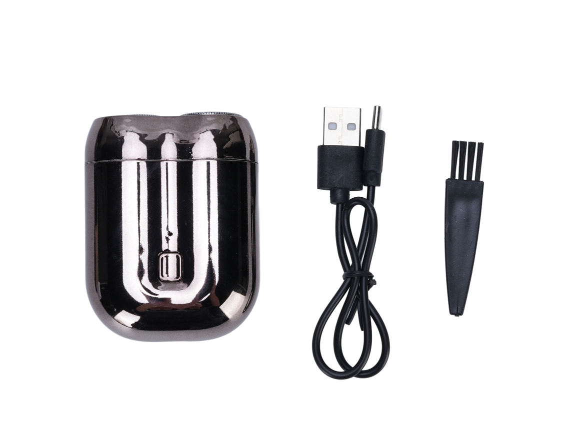 Aparador de Barba elétrico portátil com lâminas duplas recarregável para viagens e uso diário prata