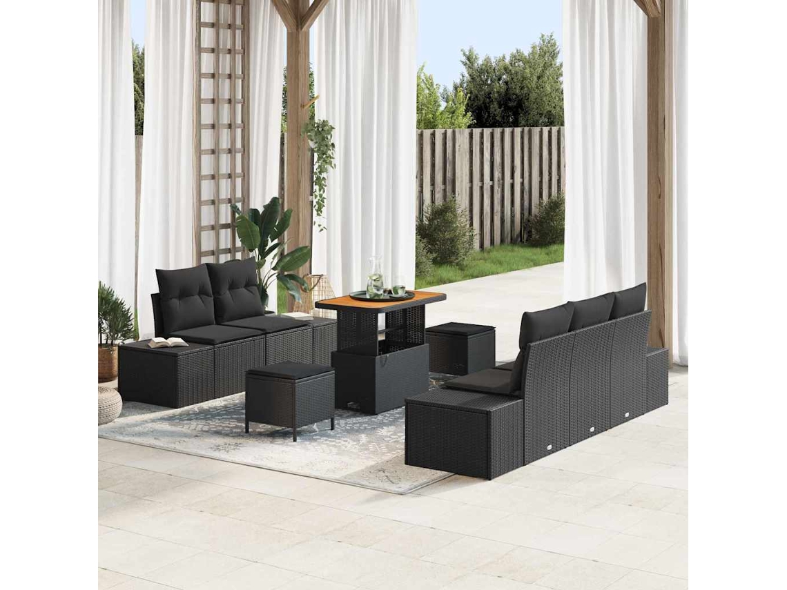 Vidaxl Conjunto De Sofá De Jardim 8 Unid. 7-número De Lugares Preto