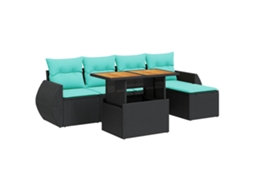 Conjunto Sofás de Jardim 6 Pcs com Almofadões Vime Pe Preto MAISON EXCLUSIVE (6 pcs)