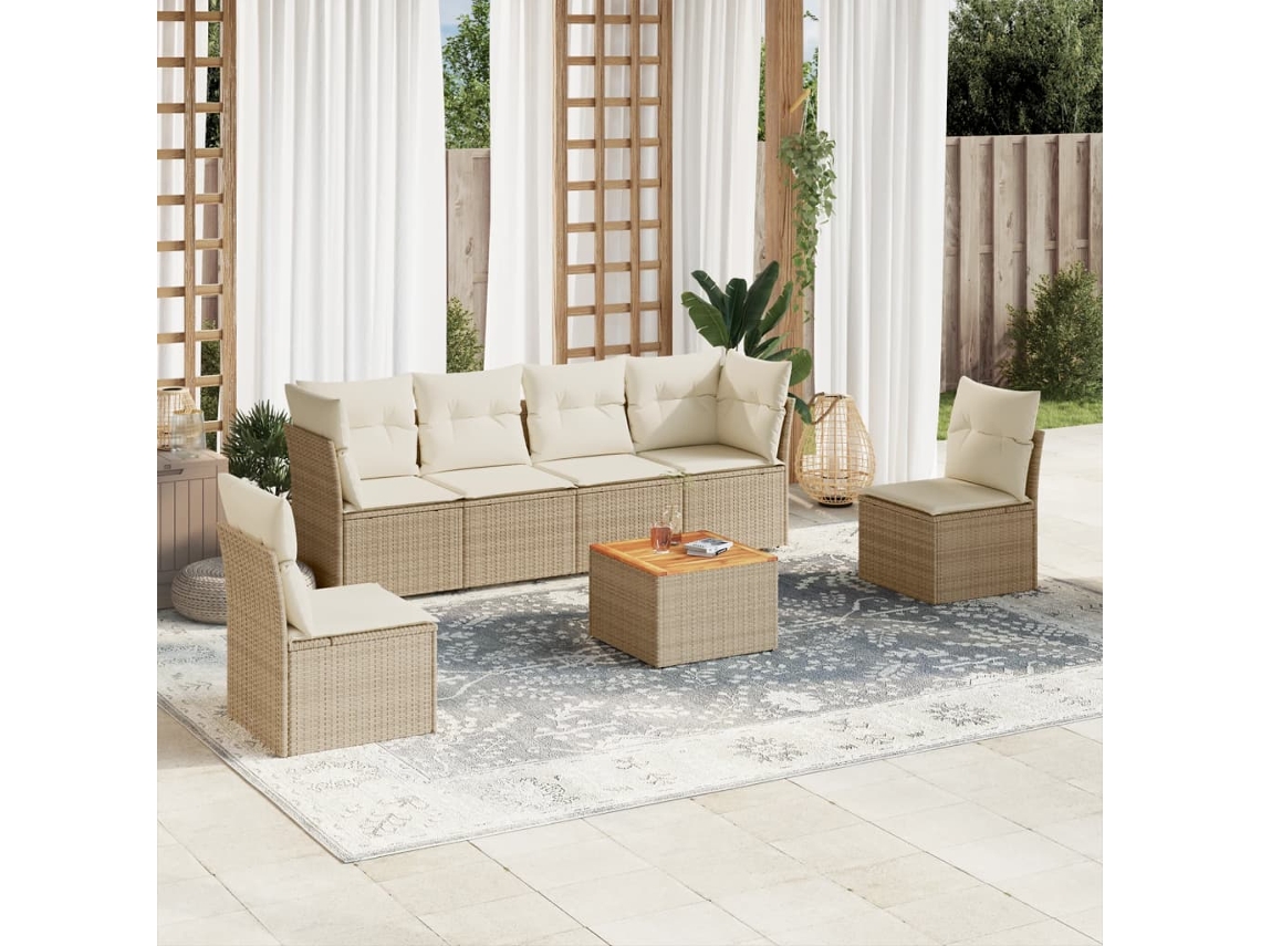 Vidaxl 7 Pcs Conjunto de Sofás P/ Jardim com Almofadões Vime Pe Bege