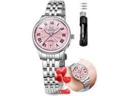 Lurelia Relógio Feminino, Movimento De Quartzo, Data/calendário, Luminoso, Detalhes Com Strass, Aço Inoxidável, Rosa
