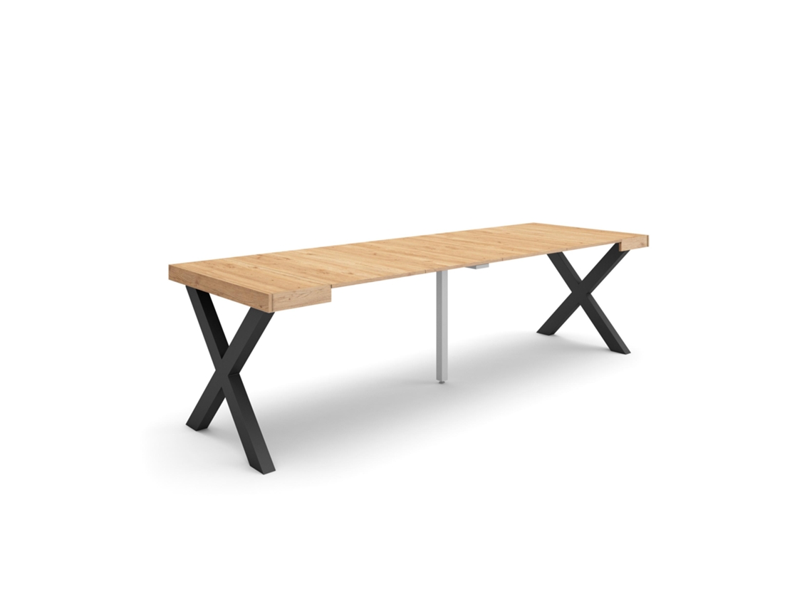 Mesa Consola Extensível, 262x90x73cm, Para 12 Pessoas, Pés De Madeira, Carvalho