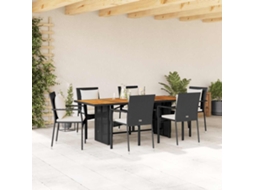 Vidaxl 7 Pcs Conjunto de Jantar P/ Jardim C/ Almofadões Vime Pe Preto