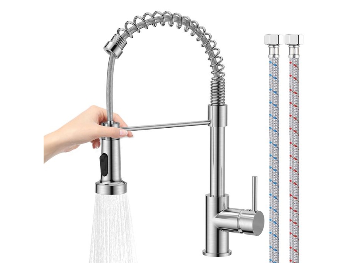Torneira De Cozinha, Níquel Escovado Com Ducha Extensível De 360°, 2 Modos De Jato, Água Quente E Fria