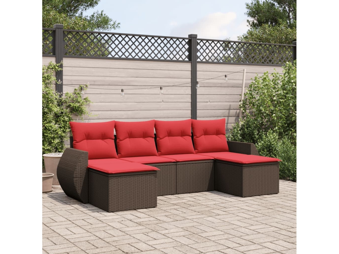 Vidaxl Conjunto De Sofá De Jardim Com 6 Peças E Almofadas Em Rattan Sintético Marrom