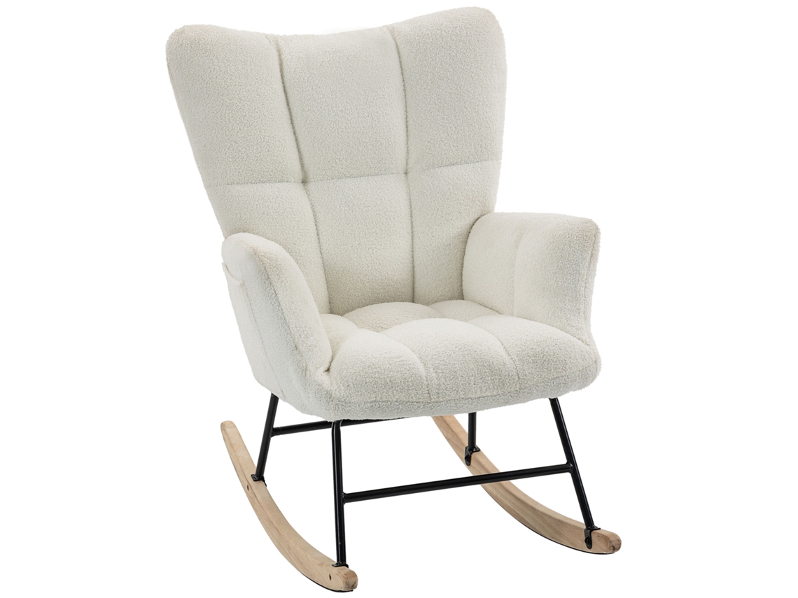 Cadeira De Balanço, Assento Acolchoado, Bolsos Laterais, Cor Creme