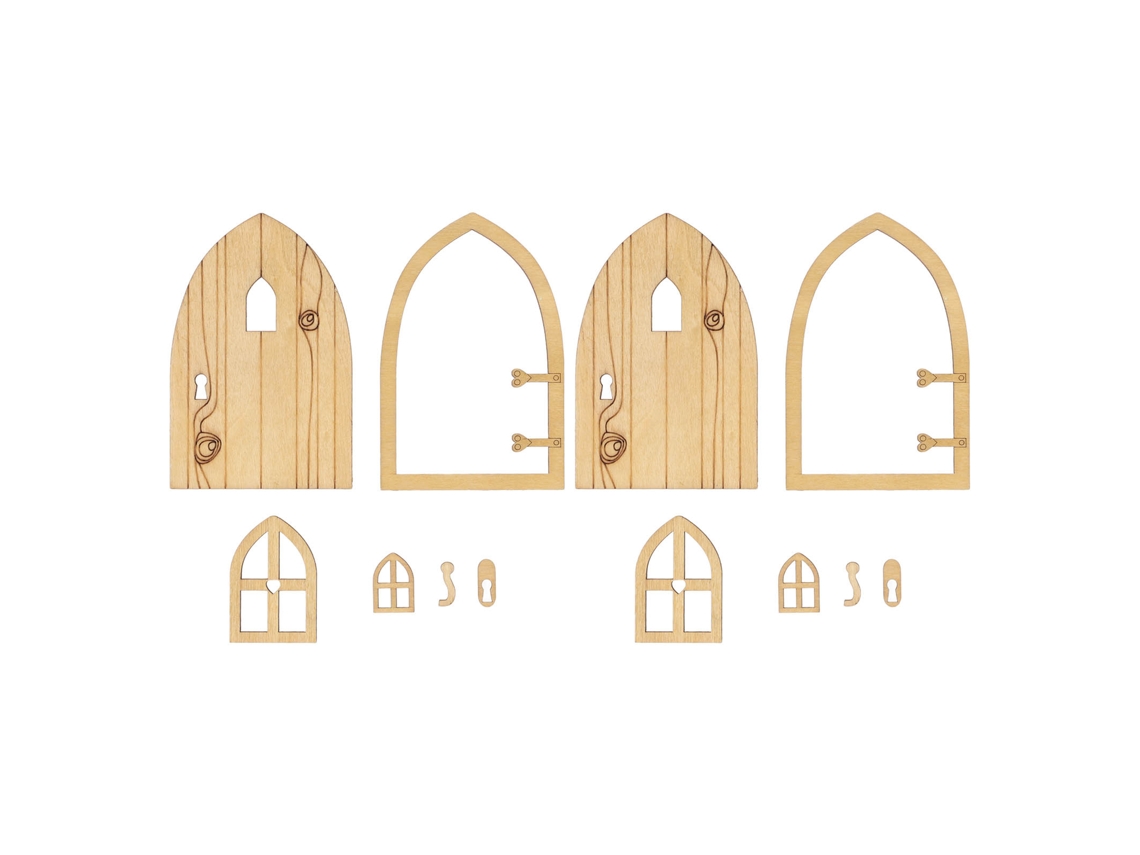 2 Conjuntos Porta E Janela Em Madeira Miniatura Para Casa De Bonecas Jardim Vila 1:12