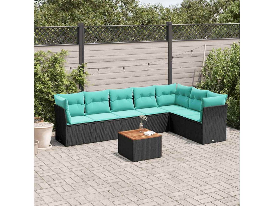 Vidaxl 8 Pcs Conjunto de Sofás P/ Jardim C/ Almofadões Vime Pe Preto