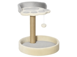 Árvore para Gatos com Poste Arranhador em Formato de Pata, 2 Plataformas e um Pompom Pendurado, 44 Cm de Altura, Cinza ESSÊNCIACASA