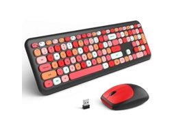 Conjunto De Teclado E Mouse Bluetooth Vermelho, Design Retrô, Teclados E Teclados Portáteis Sem Fio Everley891