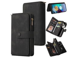 Capa De Couro Sintético Pu + Tpu Com Aba Horizontal Para Motorola Edge S, Com Suporte, Compartimento Para 15 Cartões, Carteira, Bolso Com Zíper E Cord