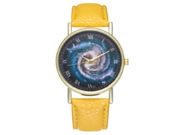 Reloj De Cuarzo Unisex Con Correa De Cuero Pu, Dial De Universo Y Números Romanos (amarillo)