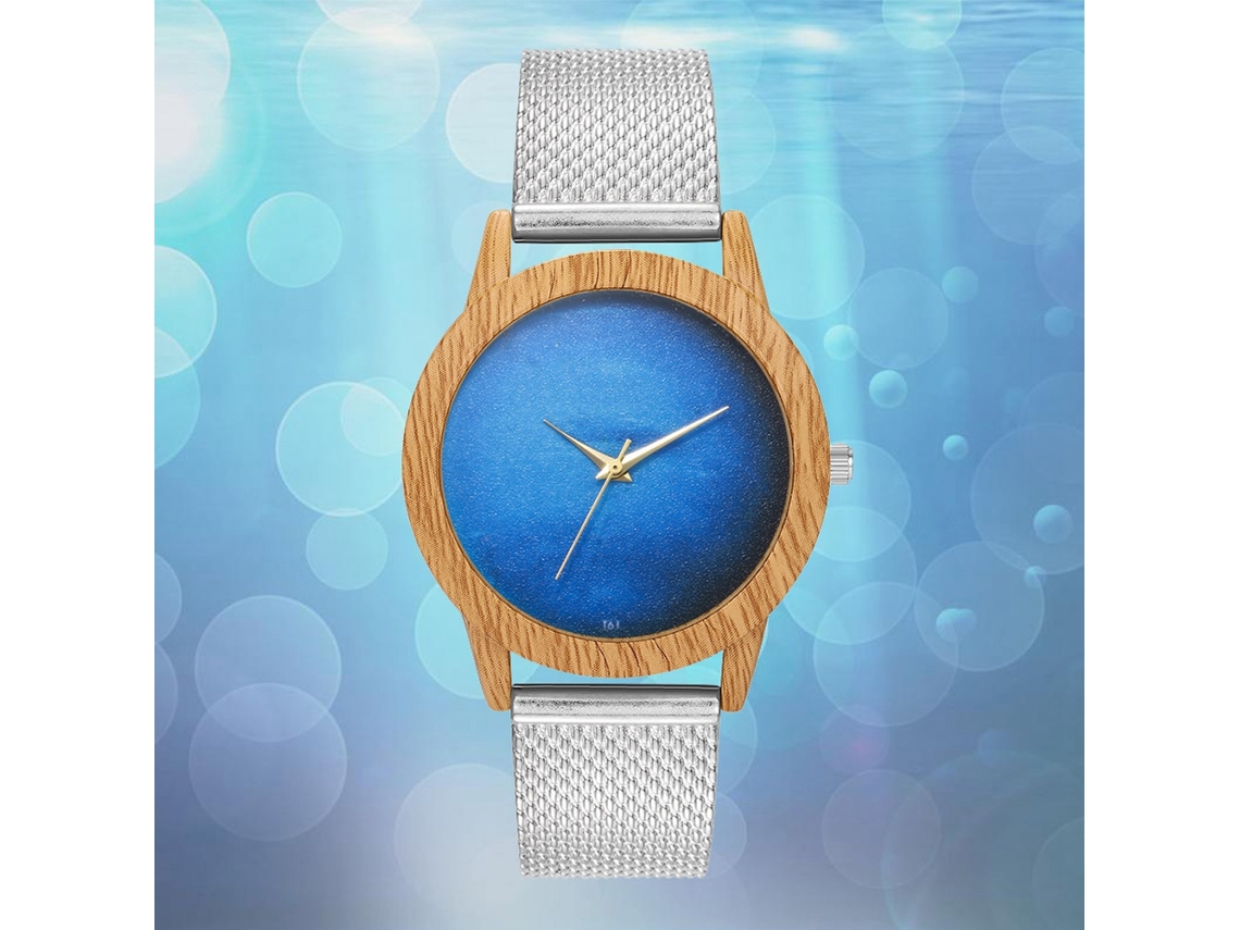 Relógio de pulso analógico de quartzo Zhoulianfa com pulseira de malha azul prateada