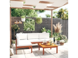 Pcs Conjunto Lounge Jardim C/ Almofadões Acácia Maciça Creme Dkd Home Decor