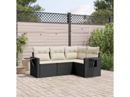 4 Pcs Conjunto De Sofás Para Jardimconjuntos Relax Jardimconjunto De Jantar C/ Almofadões Vime Pe Preto Cfw371258 Lovely Home