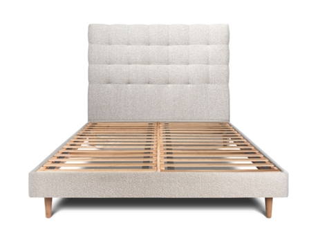 Cama com Cabeceira Estofada Bouclette SOMMEIL_DE_PLOMB Tecido Bege (200x200cm)