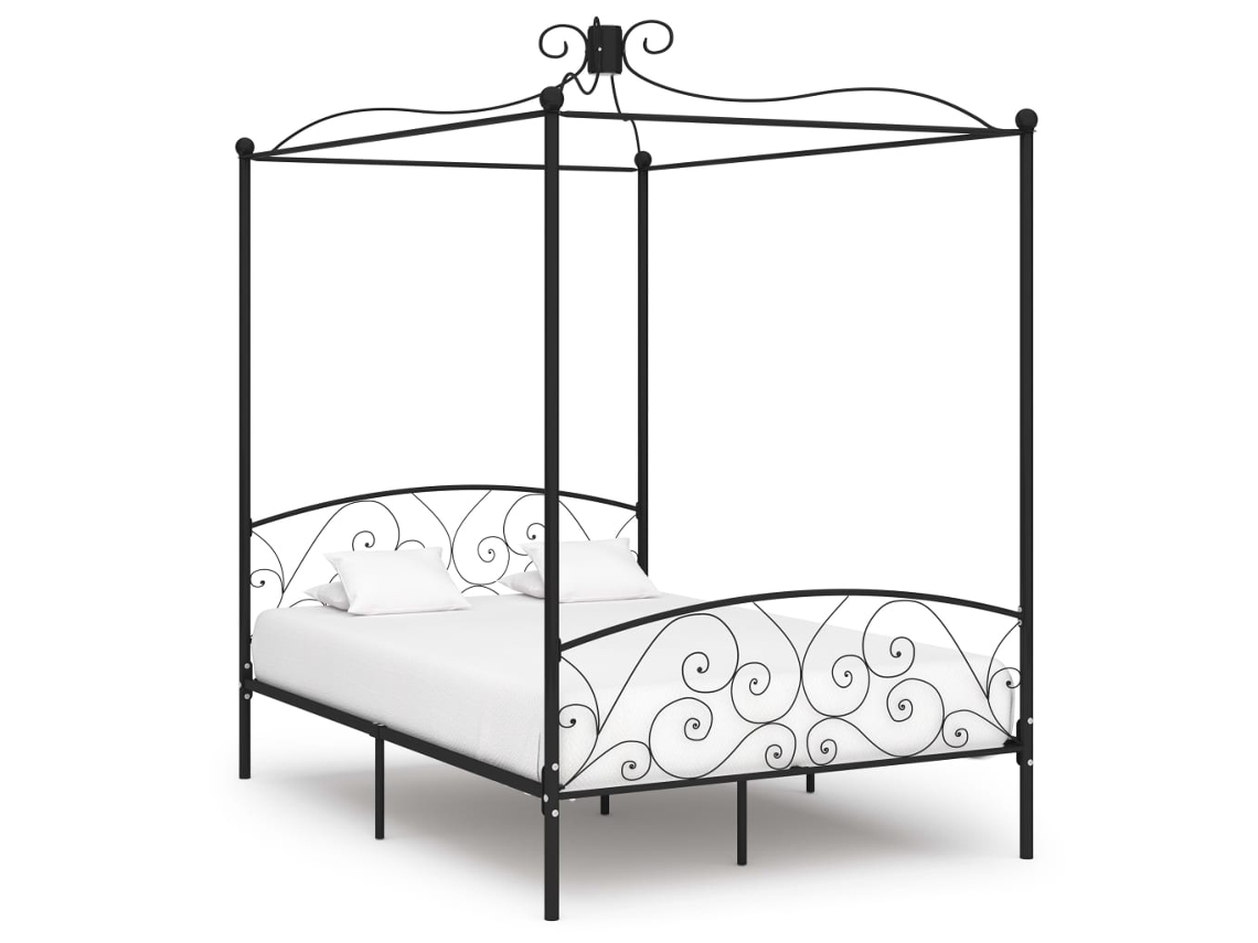 Estrutura De Cama Com Dossel 140x200 Cm Metal Preto