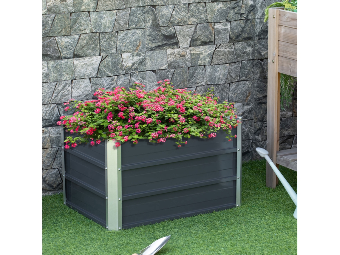 Canteiro Em Aço Para Jardim Cinza Escuro 66x47x40cm + Luvas, Robusto, Para Hortaliças E Flores