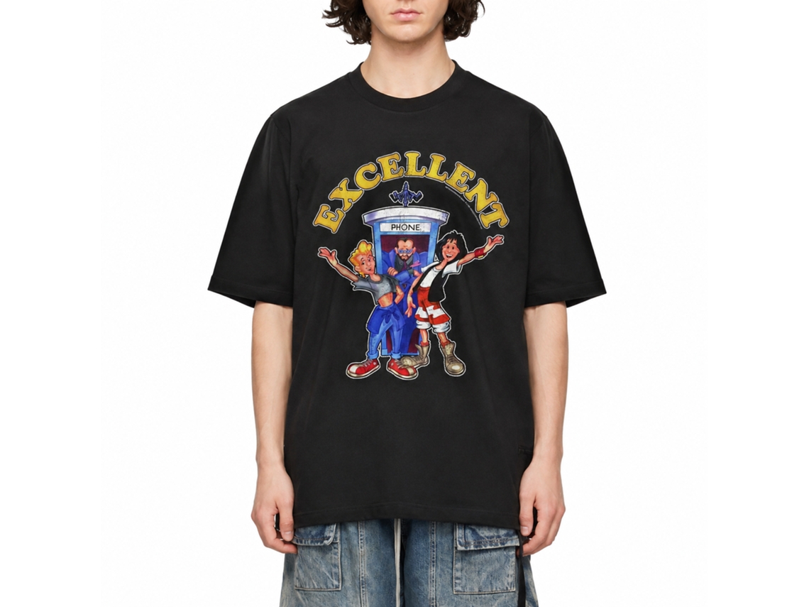 Rockinstone Bill And Ted Cartooncellent Black Adult T-shirt Size:l