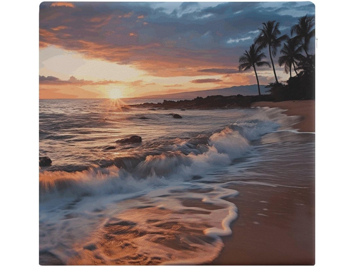 Almofada Quadrada De Praia, Maui, Havaí, Pôr Do Sol, Ondas Do Oceano, Nuvens, Estampa Em Espuma Viscoelástica, Almofada