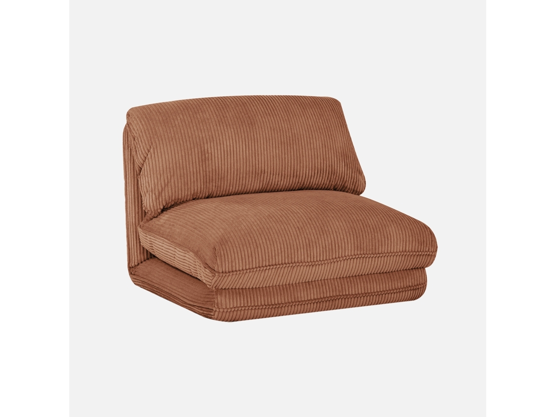 Poltrona Cama Em Veludo Canelado Grosso, Camel