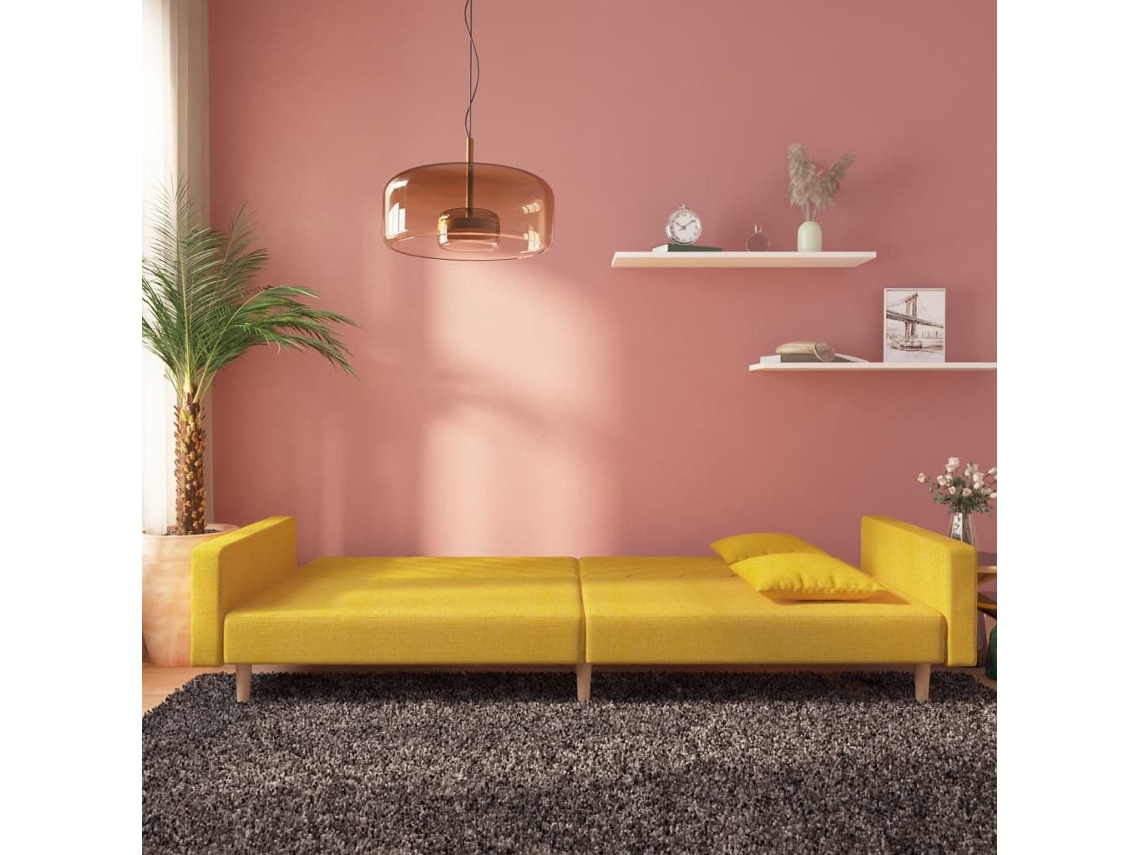 Sofá cama 2 Lugares com Duas Almofadas Tecido Amarelo SYFAX