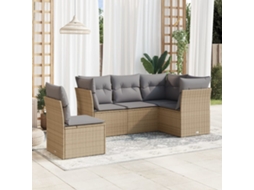 Vidaxl 5 Pcs Conjunto De Sofás P/ Jardim Com Almofadões Vime Pe Bege