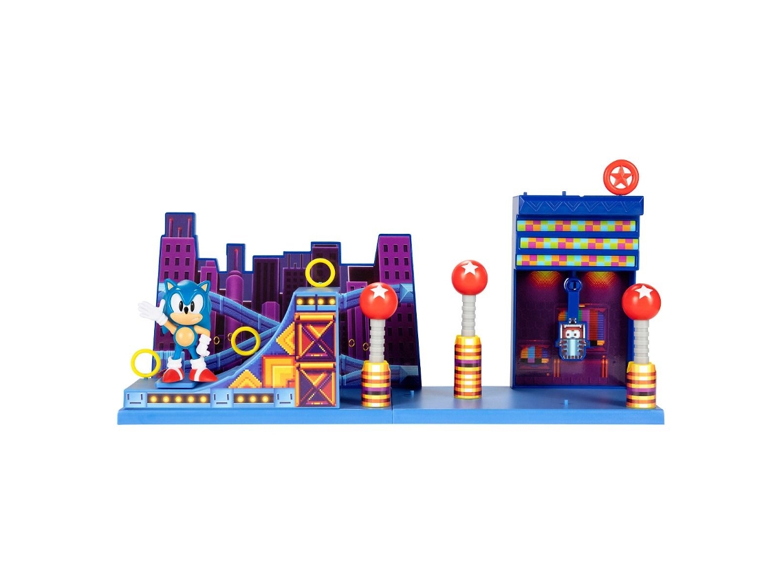 Kit com os três bonecos, Sonic com 30 cm e os menores com 20 cm.