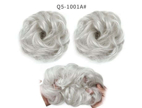 Aplique De Cabelo Coque Desarrumado Ondulado Em Fibra De Alta Temperatura - Cinzento Prateado