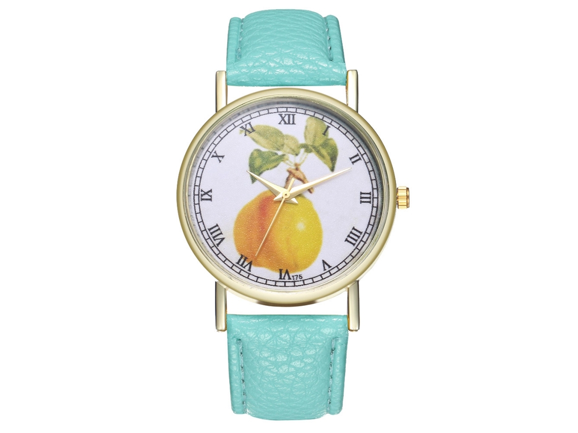 Reloj De Cuarzo Unisex Con Correa De Piel Pu Moda Dial De Frutas Color Menta