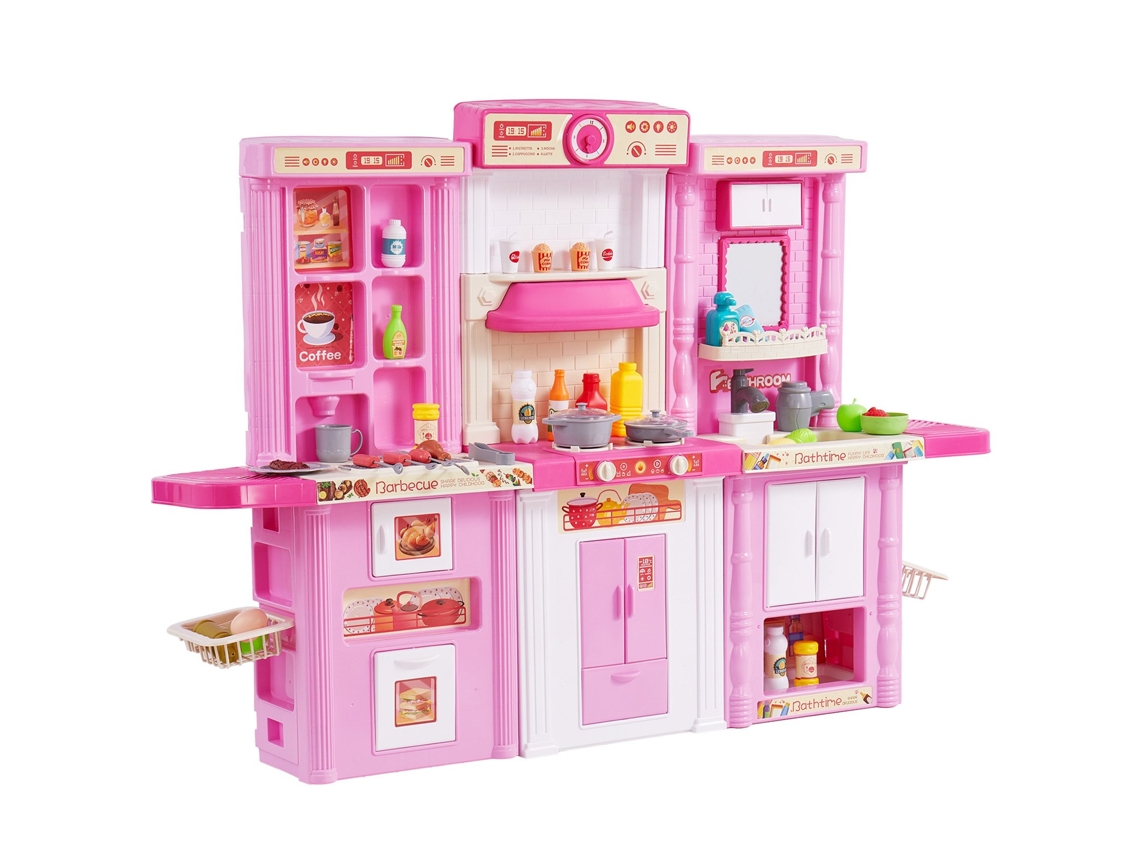 Conjunto de Cozinha infantil VEVOR, brinquedo de simulação de cozinha, 74 peças, acessórios, rosa