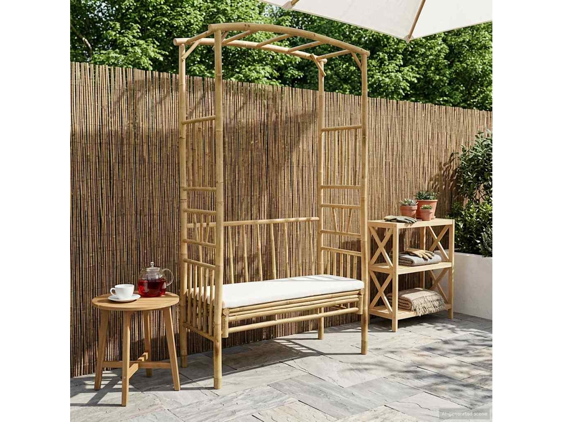 Vidaxl Arco De Jardim Com Banco Branco Creme 115 X 50 X 205 Cm Bambu