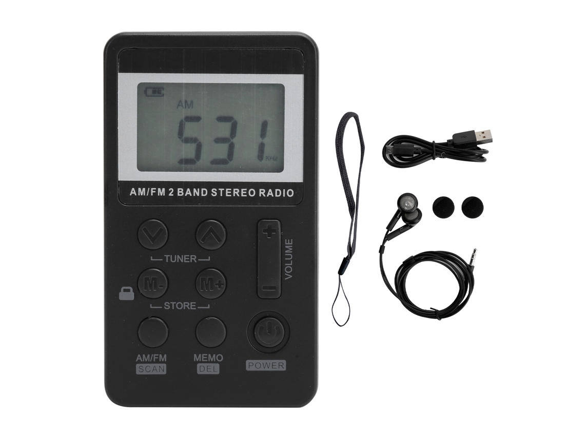 Mali rádio Portátil Qqt103 Fm/am Estéreo com Display Lcd e Fone de Ouvido Profissional Mini Preto