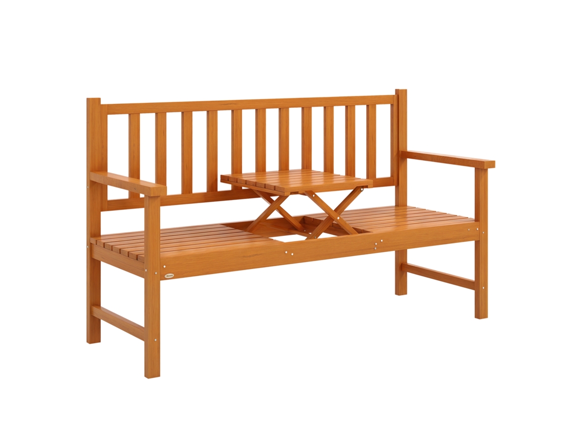 Banco de jardim com mesa central elevável e apoios de braço, em madeira, 153x56x91 cm marrom claro BTFORUS
