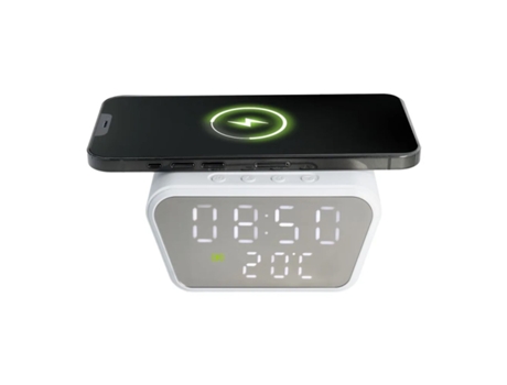 Carregador Rádio Fm Despertador Termômetro Sem Magsafe Qi CP Branco