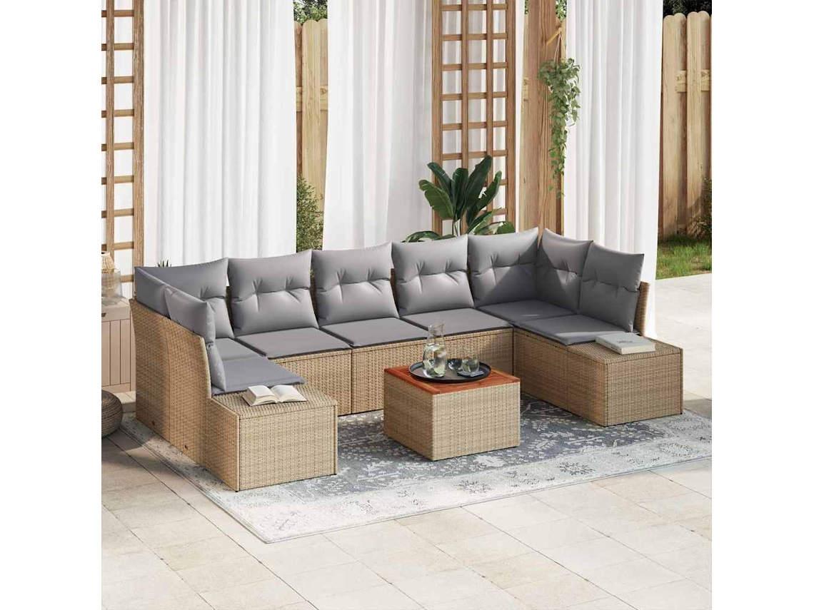 Vidaxl Conjunto De Sofá De Jardim 8 Unid. Bege Vime Pe