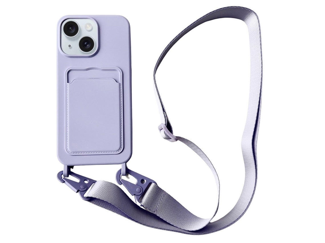 Correia Casa Para Iphone 15 Plus Silicone Com Porta-cartões Roxo