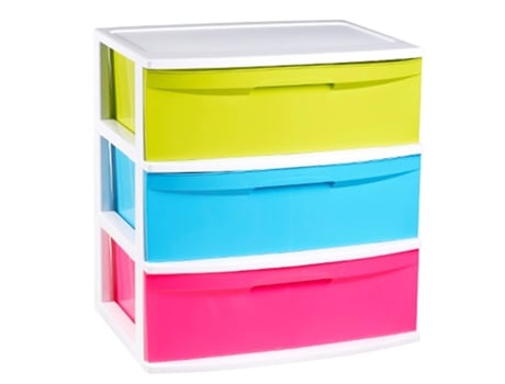Cômoda De Plástico Nilo Com 3 Gavetas, Estrutura Branca Com Gavetas Multicoloridas Aleatórias, 3 Gavetas Diferentes Para Distinguir Facilmente Acan